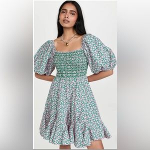 Rhode Astrid Dress Green & Pink Floral Size Small